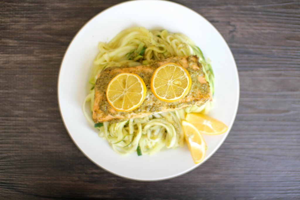 Lemon Pesto Salmon and Zoodles