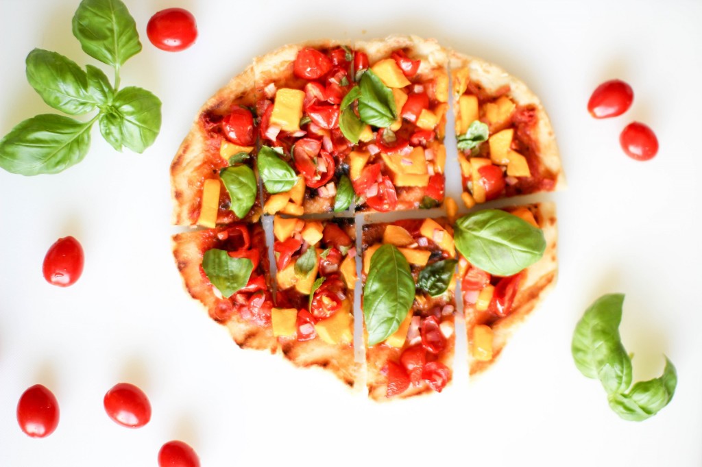 Tomato Mango Flatbread with Basil