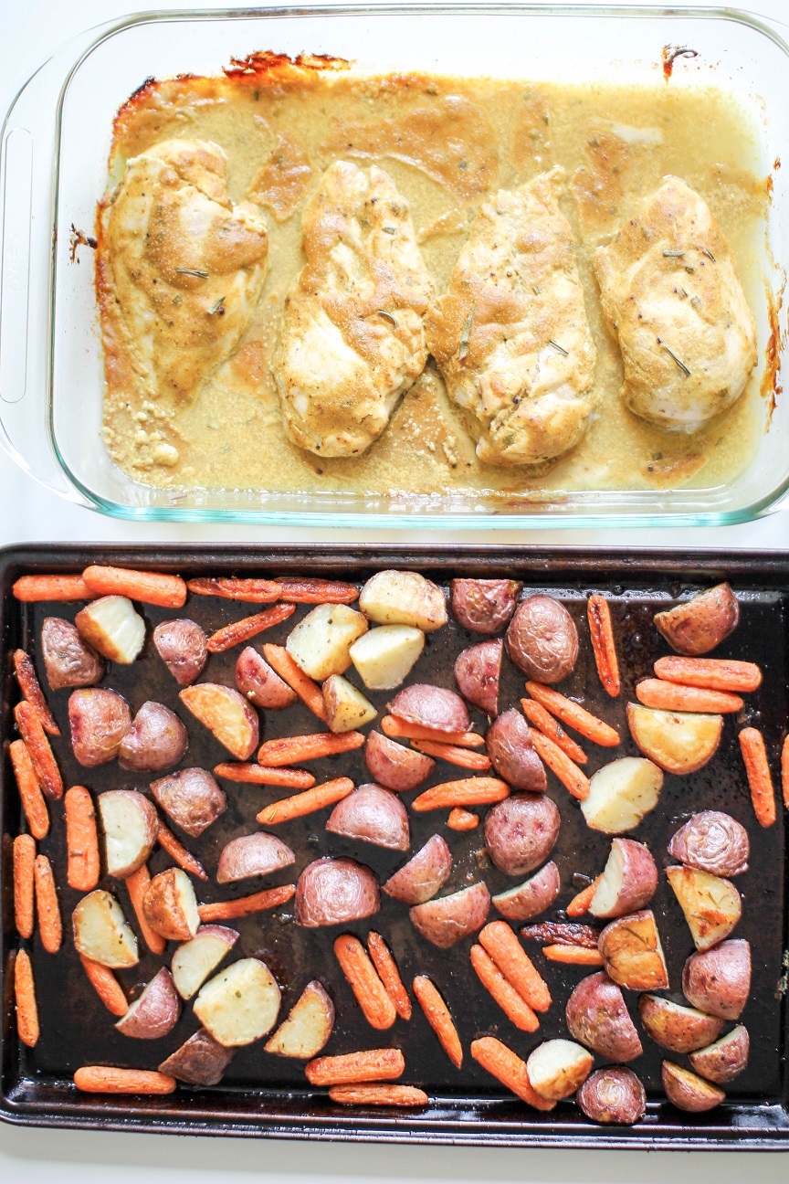 Baked Honey Mustard Chicken and Roasted Carrots and Potatoes- Recipe Righter