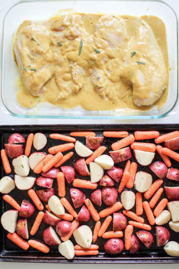 Honey Mustard Chicken and Roasted Carrots and Potatoes - Recipe Righter